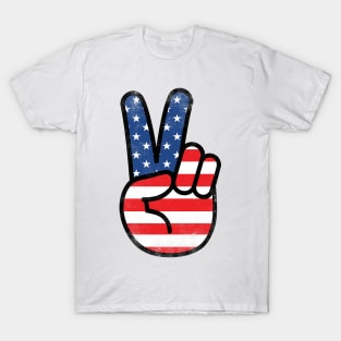 American Flag Peace Sign Hand Shirt 4th Of July Gift T-Shirt